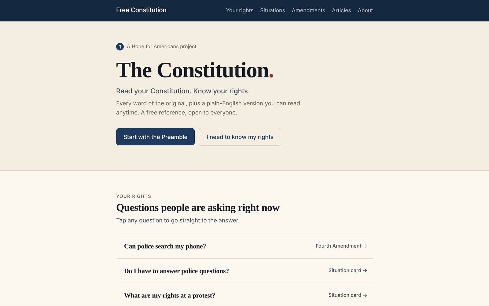 Free Constitution home page: read your Constitution, know your rights